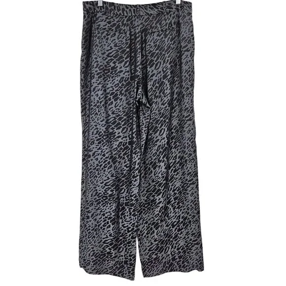 Equipment Animal Print Flare Pants In Black Women's 12 Silk Relaxed Boho Party - Picture 2 of 9